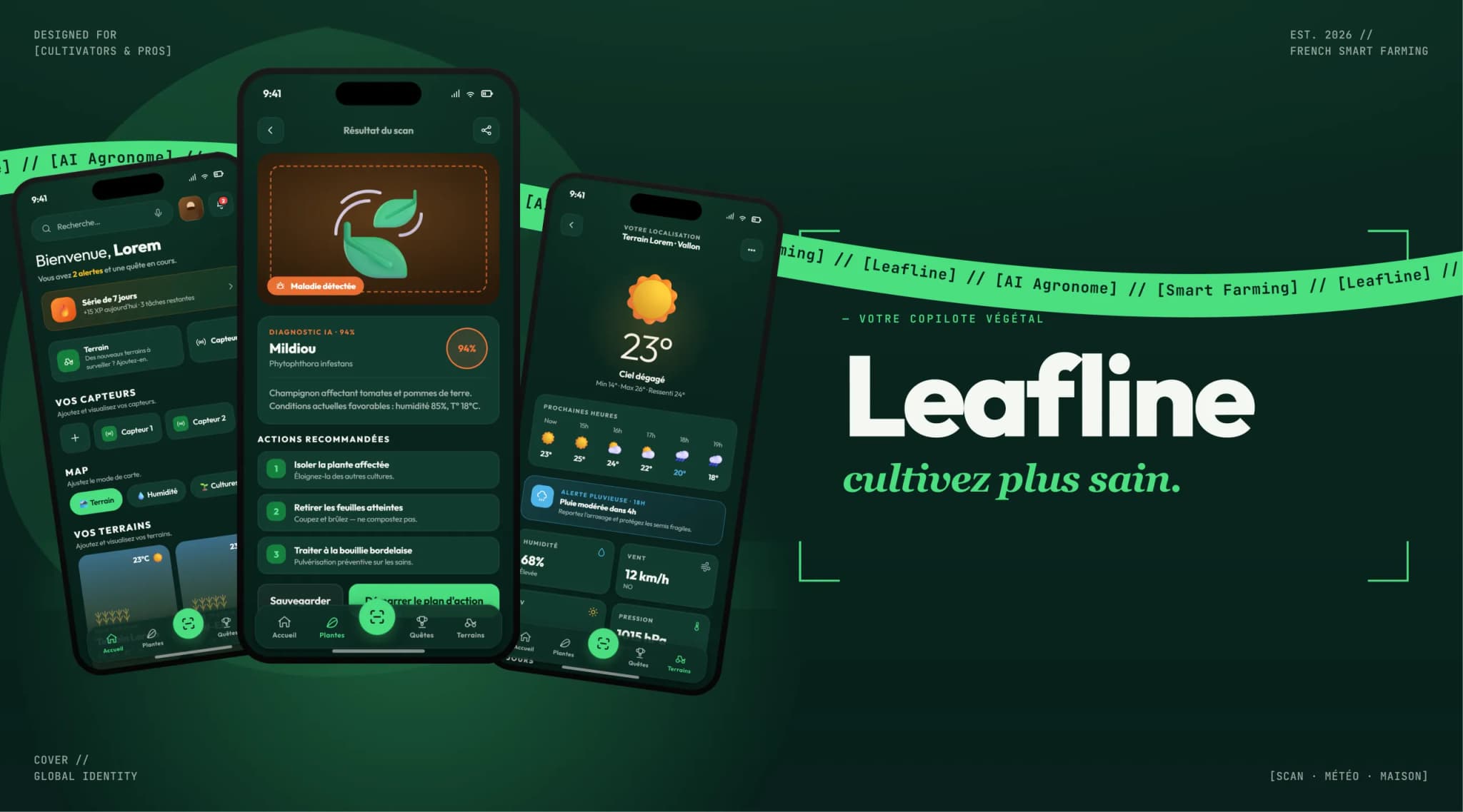 Leafline, application mobile et identité pour le suivi des cultures par IA, visuel 1
