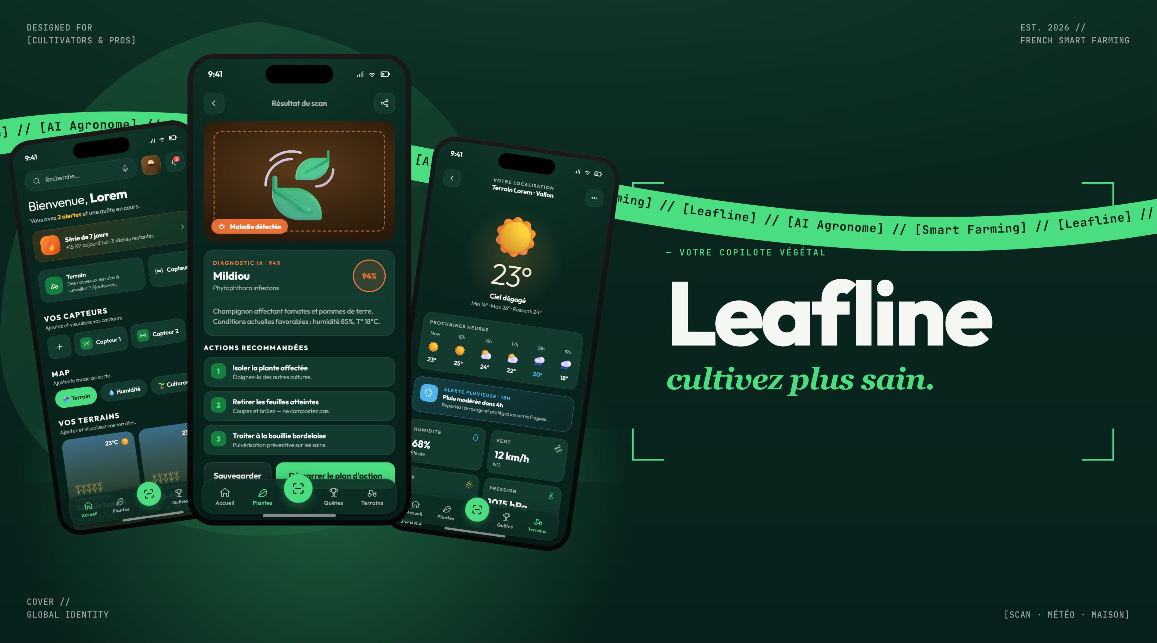 Leafline, application mobile et identité pour le suivi des cultures par IA, visuel 1