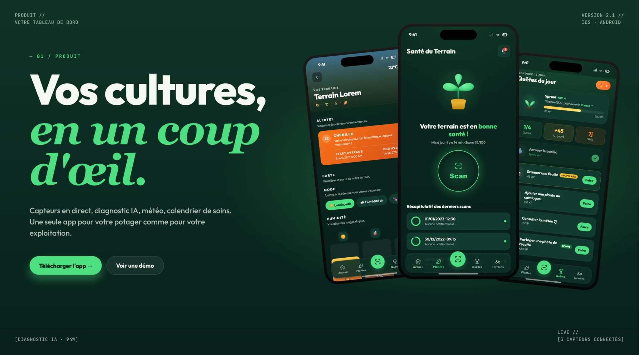 Leafline, application mobile et identité pour le suivi des cultures par IA, visuel 2