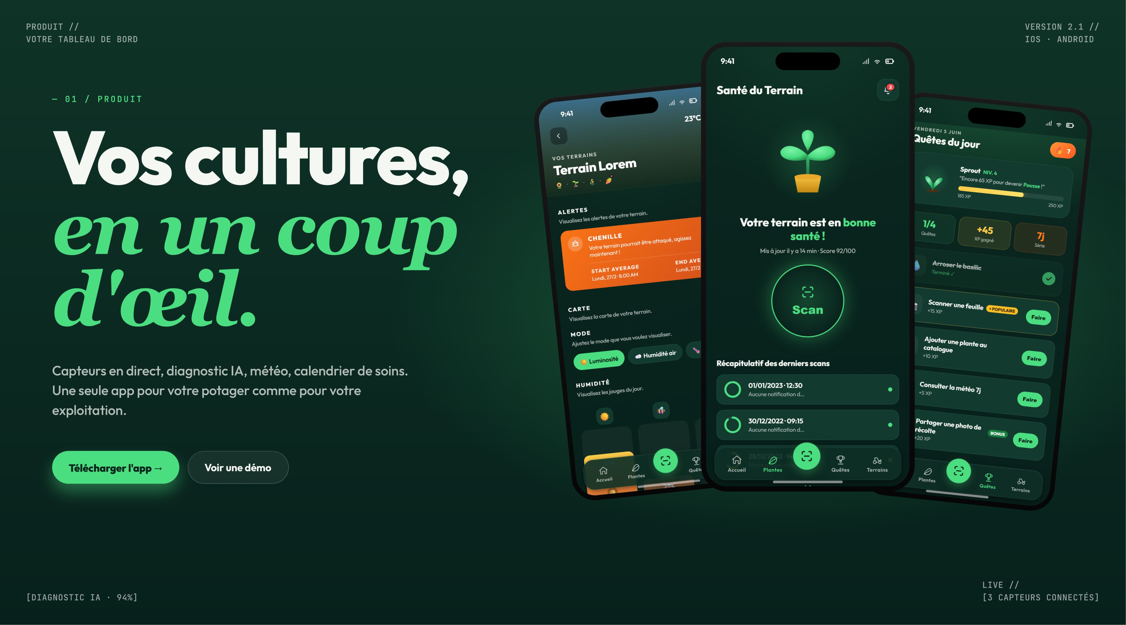 Leafline, application mobile et identité pour le suivi des cultures par IA, visuel 2